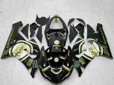 Großhandel Kawasaki ZX6R Motorrad Verkleidung 2005-2006 - Glanzendes Schwarz Weiss Gold Lucky Strike