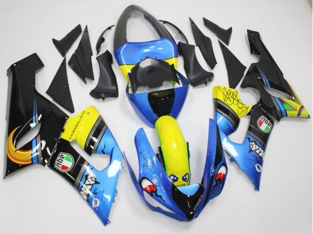Großhandel Kawasaki ZX6R Motorrad Verkleidung 2005-2006 - Blau Gelb Schwarz Hai