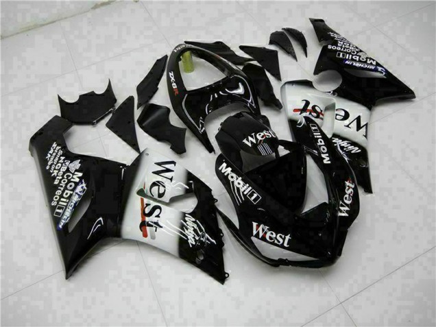 Großhandel Kawasaki ZX6R Motorrad Verkleidung 2005-2006 - Glanzendes Schwarz Weiss West