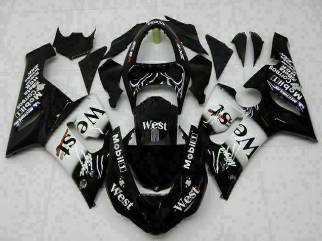 Großhandel Kawasaki ZX6R Motorrad Verkleidung 2005-2006 - Glanzendes Schwarz Weiss West