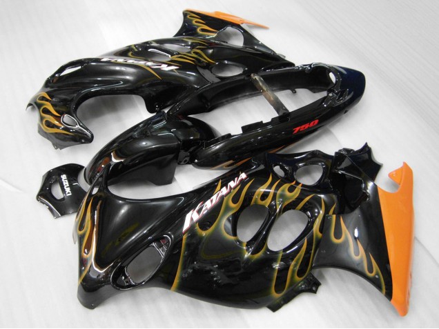Großhandel Suzuki GSX600F/GSX750F Motorrad Verkleidung 2004-2006 - Glanzendes Schwarz Orange Flamme Katana