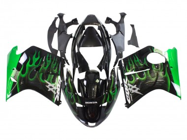 Großhandel Honda CBR1100XX Blackbird Motorrad Verkleidung 1996-2007 - Glanzendes Schwarz Grun Flamme