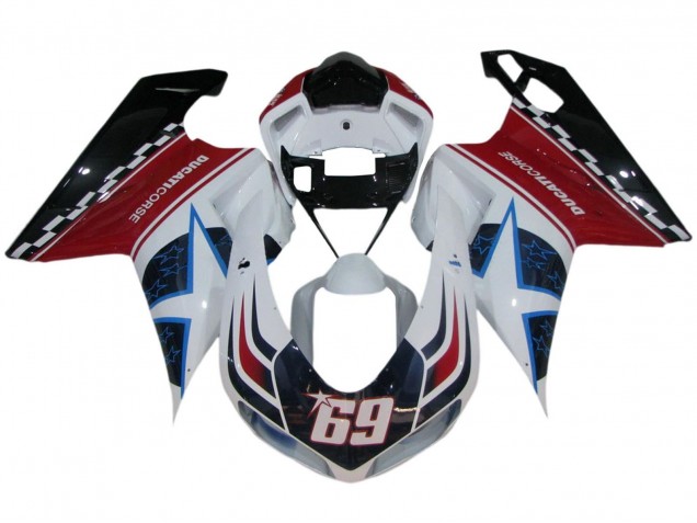Großhandel Ducati 848/1098/1198 Motorrad Verkleidung 2007-2014 - Weiss Rot Blau Glanzendes Schwarz Corse 69