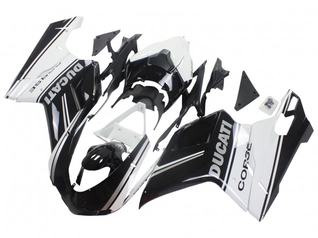 Großhandel Ducati 848/1098/1198 Motorrad Verkleidung 2007-2014 - Weiss Glanzendes Schwarz Corse