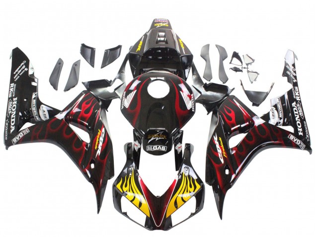 Großhandel Honda CBR1000RR Motorrad Verkleidung 2006-2007 - Glanzendes Schwarz Gelb Rot Flamme