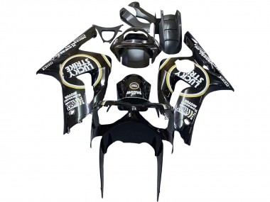 Großhandel Kawasaki ZX6R Motorrad Verkleidung 2003-2004 - Glanzendes Schwarz Weiss Motul Lucky Strike
