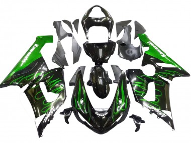 Großhandel Kawasaki ZX6R Motorrad Verkleidung 2005-2006 - Glanzendes Schwarz Grun Flamme