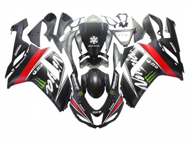 Großhandel Kawasaki ZX6R Motorrad Verkleidung 2007-2008 - Schwarz Weiss Rot mit weissem Schnee Aufkleber Ninja Elf