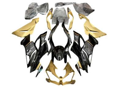 Großhandel Kawasaki ZX6R Motorrad Verkleidung 2019-2022 - Gold Glanzendes Schwarz Weiss Bienenwabe
