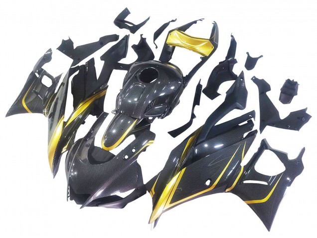 Großhandel Yamaha YZF R3/R25 Motorrad Verkleidung 2019-2021 - Gold Schwarz Carbonfaser