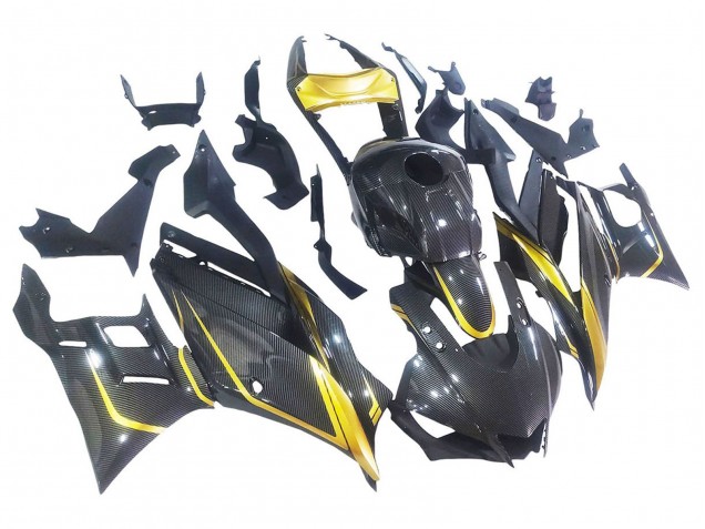 Großhandel Yamaha YZF R3/R25 Motorrad Verkleidung 2019-2021 - Gold Schwarz Carbonfaser