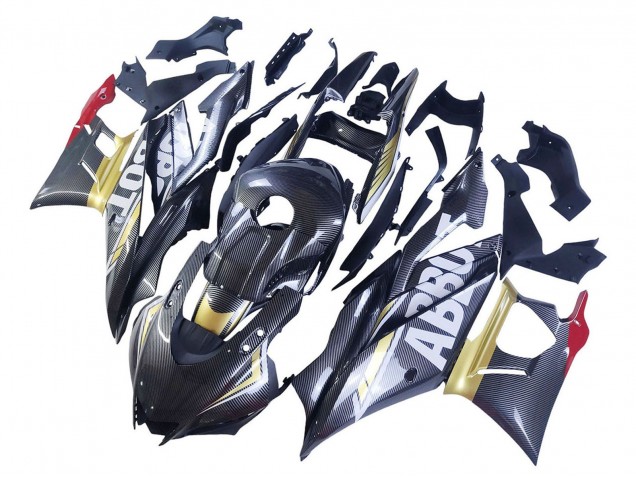 Großhandel Yamaha YZF R3/R25 Motorrad Verkleidung 2022-2024 - Schwarzer Carbonfaser Stil Goldrot ABBOT