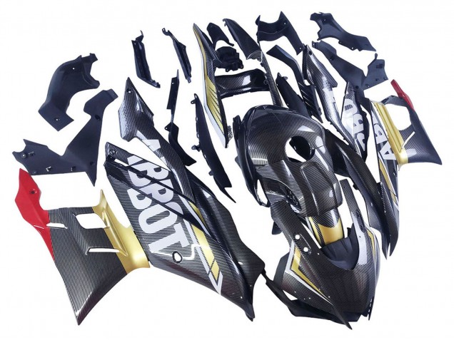 Großhandel Yamaha YZF R3/R25 Motorrad Verkleidung 2022-2024 - Schwarzer Carbonfaser Stil Goldrot ABBOT