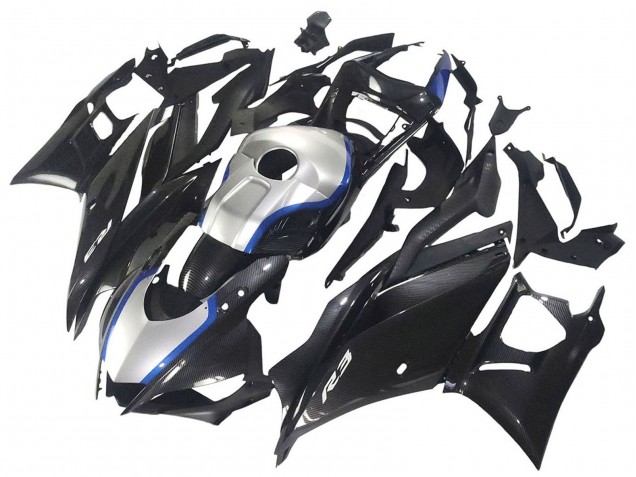 Großhandel Yamaha YZF R3/R25 Motorrad Verkleidung 2022-2024 - Schwarzer Carbonfaser Stil Silberblau