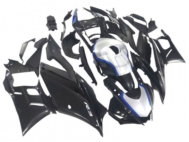 Großhandel Yamaha YZF R3/R25 Motorrad Verkleidung 2022-2024 - Schwarzer Carbonfaser Stil Silberblau
