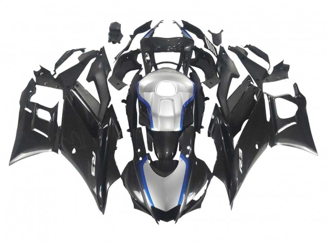 Großhandel Yamaha YZF R3/R25 Motorrad Verkleidung 2022-2024 - Schwarzer Carbonfaser Stil Silberblau