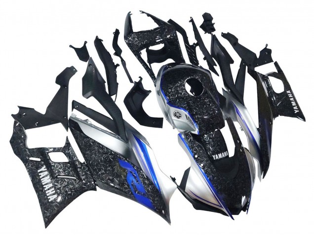 Großhandel Yamaha YZF R3/R25 Motorrad Verkleidung 2022-2024 - Marble Schwarz Silber Blau Geschmiedet Carbonfaser Stil