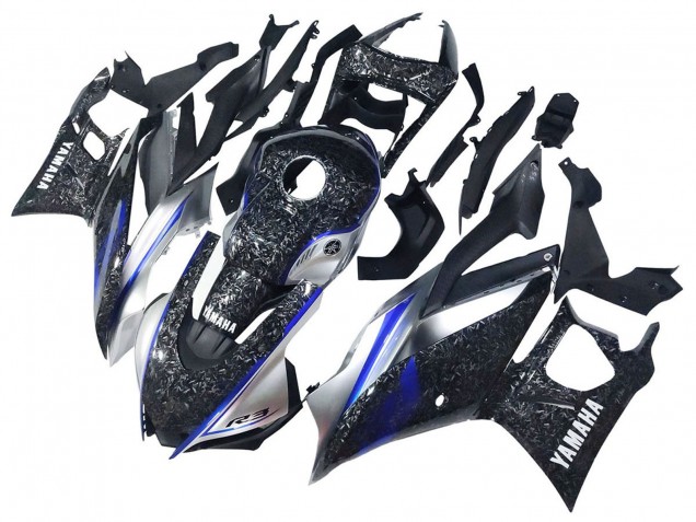 Großhandel Yamaha YZF R3/R25 Motorrad Verkleidung 2022-2024 - Marble Schwarz Silber Blau Geschmiedet Carbonfaser Stil