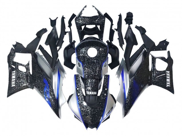 Großhandel Yamaha YZF R3/R25 Motorrad Verkleidung 2022-2024 - Marble Schwarz Silber Blau Geschmiedet Carbonfaser Stil