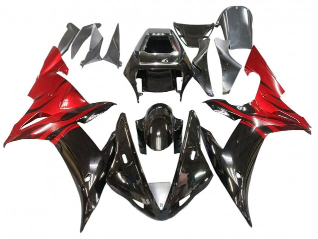 Großhandel Yamaha YZF 1000 R1 Motorrad Verkleidung 2002-2003 - Glanzendes Schwarz Rot Flamme