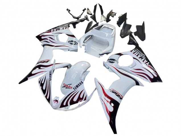 Großhandel Yamaha YZF R6S Motorrad Verkleidung 2006-2009 - Weiss mit Dunkel Schwarz Flamme