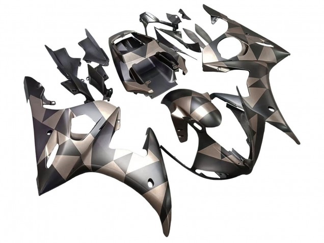 Großhandel Yamaha YZF R6S Motorrad Verkleidung 2006-2009 - Grau Matt Schwarz Geometric