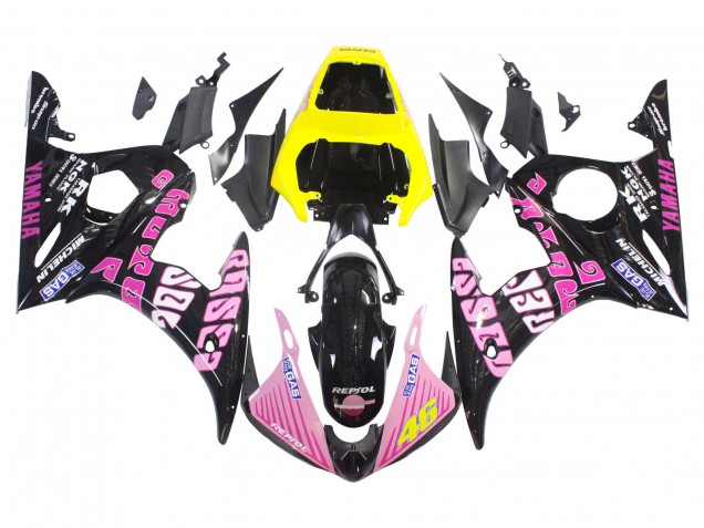 Großhandel Yamaha YZF R6S Motorrad Verkleidung 2006-2009 - Gelb Rosa Glanzendes Schwarz Rossi Repsol 46