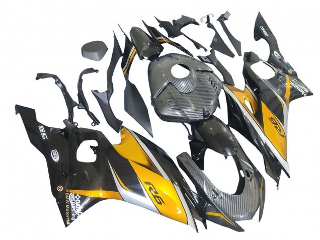 Großhandel Yamaha YZF 600 R6 Motorrad Verkleidung 2017-2023 - Gold Schwarz Carbonfaser