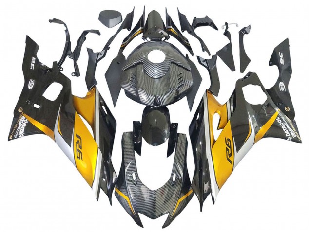 Großhandel Yamaha YZF 600 R6 Motorrad Verkleidung 2017-2023 - Gold Schwarz Carbonfaser