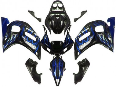 Großhandel Yamaha YZF 600 R6 Motorrad Verkleidung 1998-2002 - Glanzendes Schwarz Blau Flamme