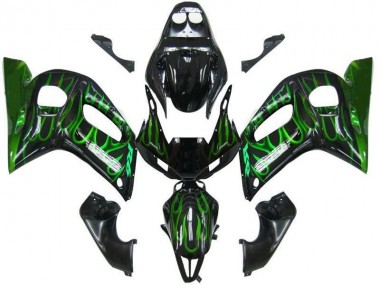 Großhandel Yamaha YZF 600 R6 Motorrad Verkleidung 1998-2002 - Glanzendes Schwarz Grun Flamme