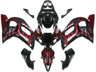 Großhandel Yamaha YZF 600 R6 Motorrad Verkleidung 1998-2002 - Glanzendes Schwarz Rot Flamme