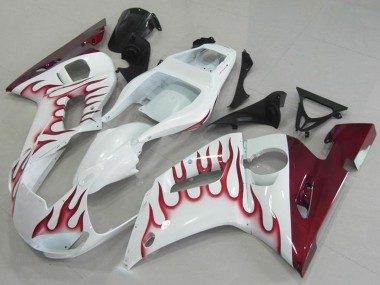 Großhandel Yamaha YZF R6 Motorrad Verkleidung 1998-2002 - Weiss Rot Flamme