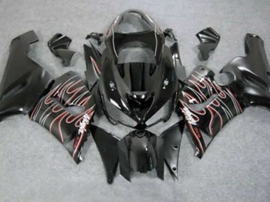 Großhandel Kawasaki ZX6R Motorrad Verkleidung 2005-2006 - Glanzendes Schwarz Rot Weiss Flamme