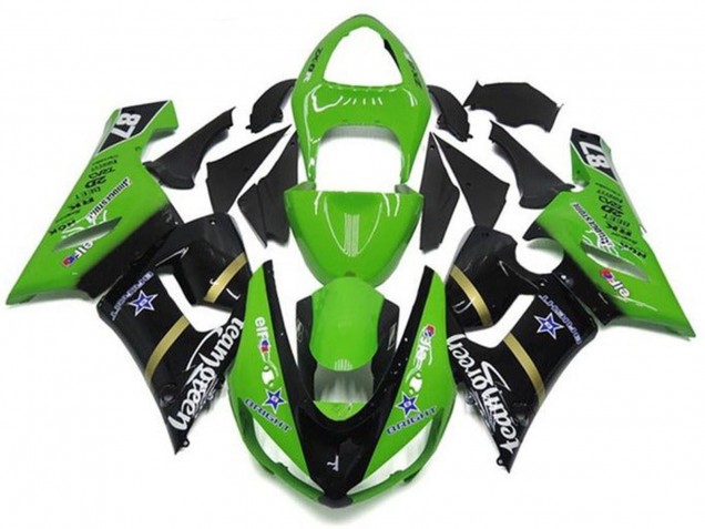 Großhandel Kawasaki ZX6R Motorrad Verkleidung 2005-2006 - Grun Glanzendes Schwarz Blau Stern Team Grun