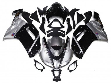 Großhandel Kawasaki ZX6R Motorrad Verkleidung 2007-2008 - Silber Schwarz Elf