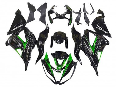 Großhandel Kawasaki ZX6R Motorrad Verkleidung 2013-2018 - Glanzendes Schwarz Grun Weiss Bienenwabe