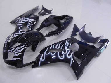 Großhandel Suzuki GSXR 600 / GSXR 750 Motorrad Verkleidung 2001-2003 - Glanzendes Schwarz Weiss Flamme