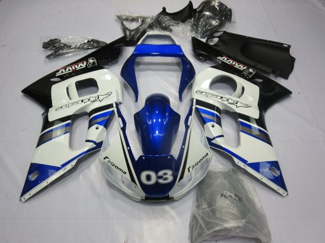 Großhandel Yamaha YZF R6 Motorrad Verkleidung 1998-2002 - Weiss Blau Glanzendes Schwarz Rizoma 03