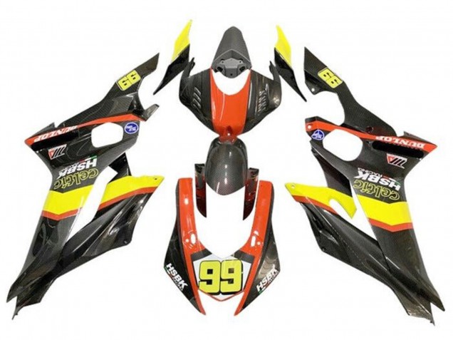 Großhandel Yamaha YZF R6 Motorrad Verkleidung 2017-2023 - Gelb Orange Schwarz Kunst Carbonfaser