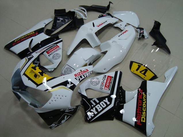 Großhandel Honda CBR900RR 919 Motorrad Verkleidung 1998-1999 - Weiss Gelb Glanzendes Schwarz Playboy 14