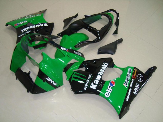 Großhandel Kawasaki ZX6R Motorrad Verkleidung 2000-2002 - Grun Glanzendes Schwarz Monster