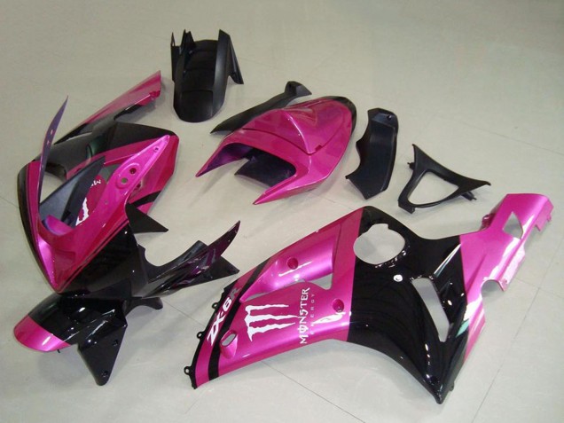 Großhandel Kawasaki ZX6R Motorrad Verkleidung 2003-2004 - Rosa Schwarz Weiss Monster