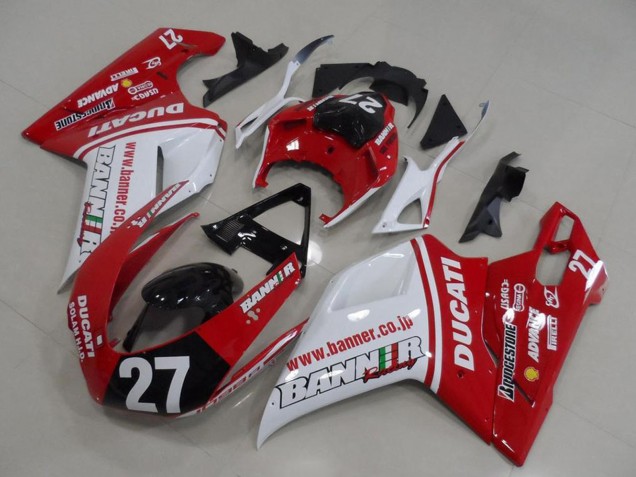 Großhandel Ducati 1098 Motorrad Verkleidung 2007-2014 - Weiss Rot Glanzendes Schwarz Banner 27