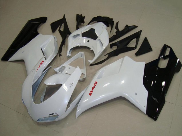 Großhandel Ducati 848 Motorrad Verkleidung 2007-2014 - Weiss Glanzendes Schwarz
