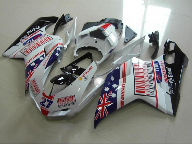 Großhandel Ducati 848 1098 1198 Motorrad Verkleidung 2007-2014 - Weiss Blau Rot Glanzendes Schwarz American Flag Tim 27