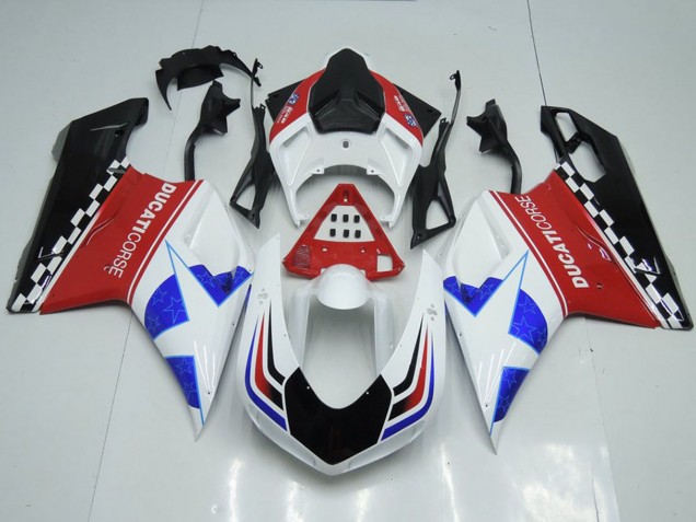 Großhandel Ducati 848 1098 1198 Motorrad Verkleidung 2007-2014 - Weiss Rot Blau Glanzendes Schwarz Corse
