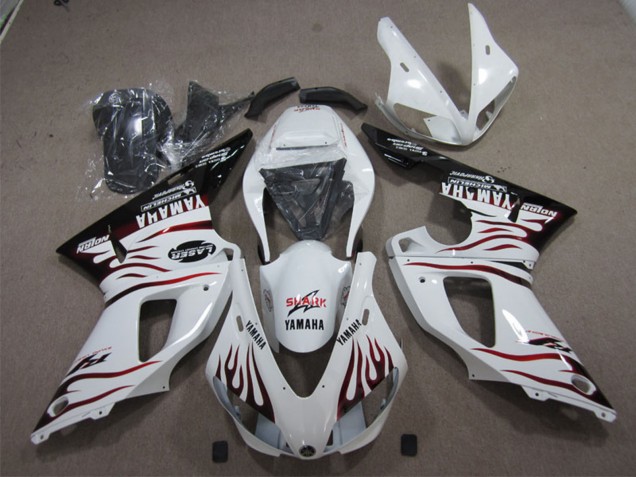 Großhandel Yamaha YZF R1 Motorrad Verkleidung 1998-1999 - Weiss Glanzendes Schwarz Rot Flamme Hai