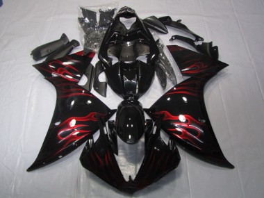 Großhandel Yamaha YZF R1 Motorrad Verkleidung 2009-2011 - Glanzendes Schwarz Rot Flamme