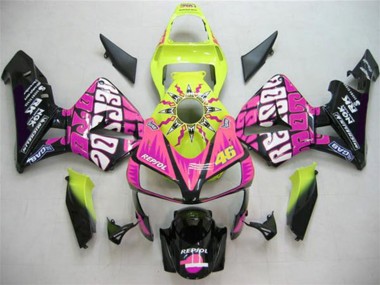Großhandel Honda CBR600RR Motorrad Verkleidung 2003-2004 - Gelb Rosa Glanzendes Schwarz Valentino Rossi